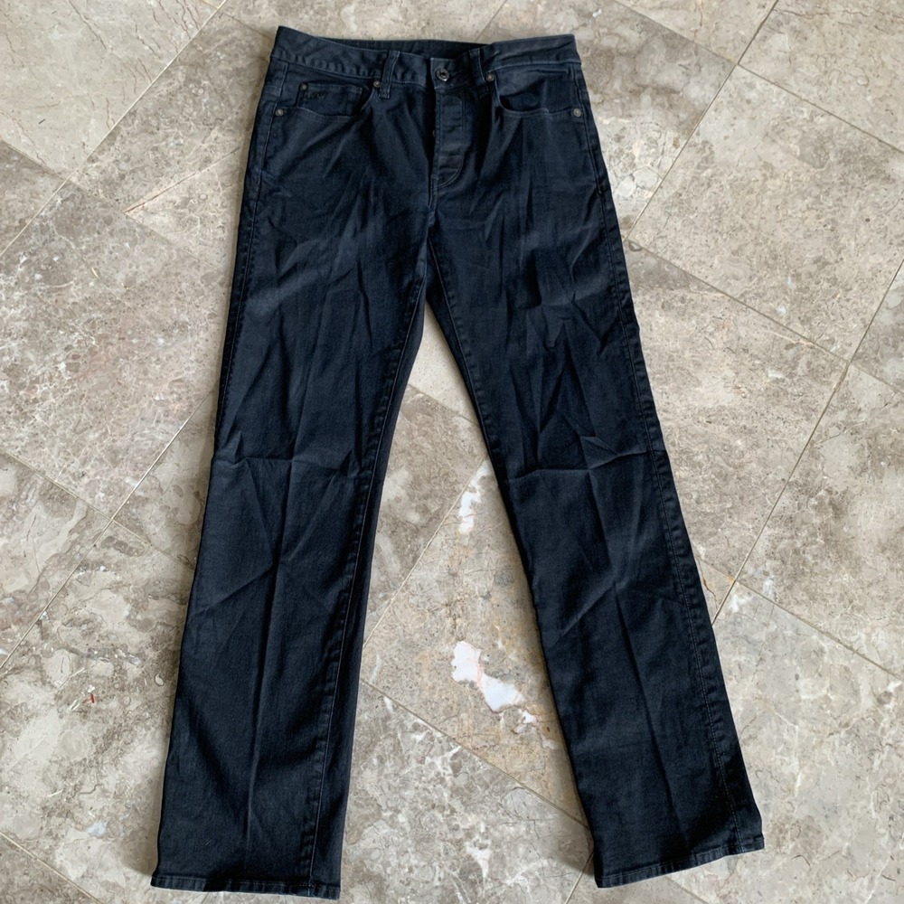 G Star Raw Mens Jeans 30x32 3301 Straight Black‎ Cotton Blend Button Fly